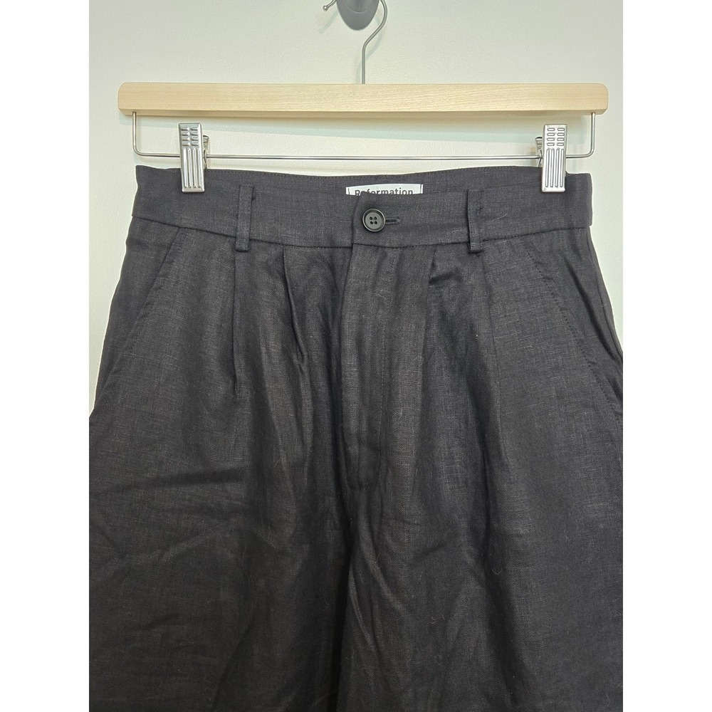 Reformation Mason Linen Pleated High Waist Wide Leg Trouser Black Size 0 - Picture 6 of 15